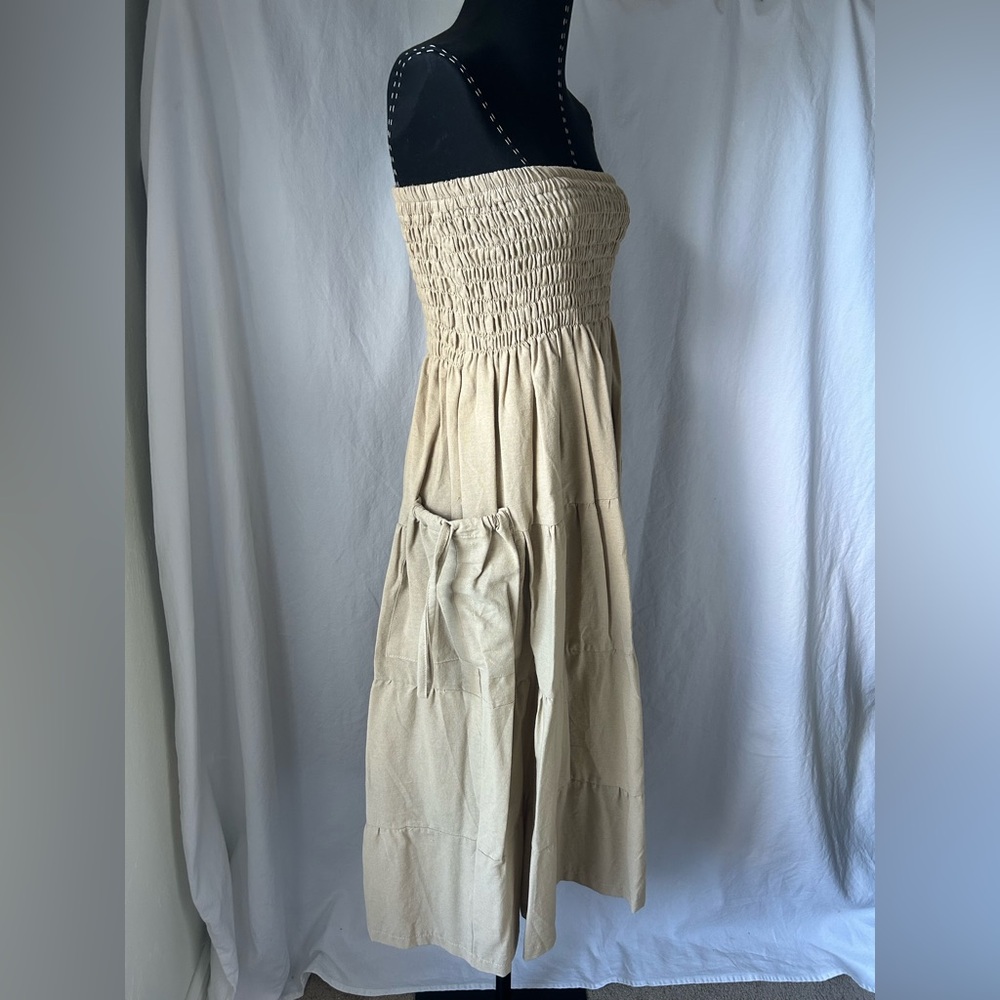 Thaluta 100% Organic Cotton Boho Festival Maxi Skirt or Dress Keela Beige OS - Picture 7 of 11